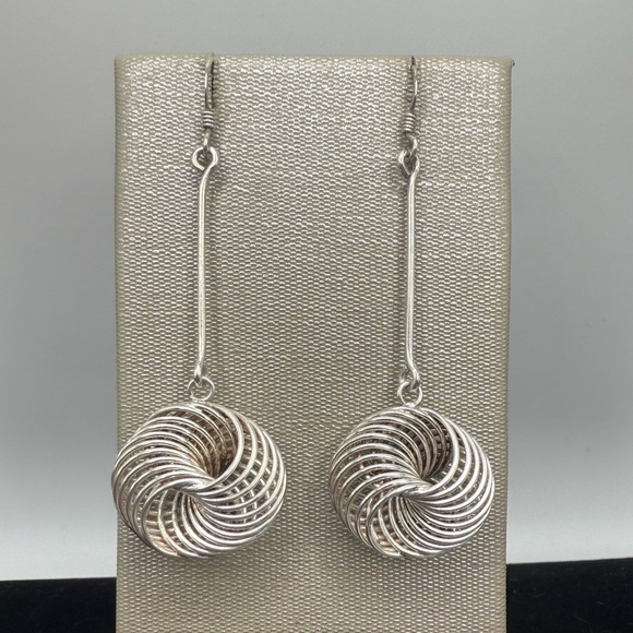 Sterling Silver Knott Earrings, 925 Knotted Drop Earrings, Silver Dangle - Picture 1 of 2